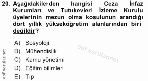 20. soru: Aşağıdakilerden hangisi Ceza Infaz Kurumları ve Tutukevleri Izleme Kurulu üyelerinin mezun olma koşulunun arandığı dö…