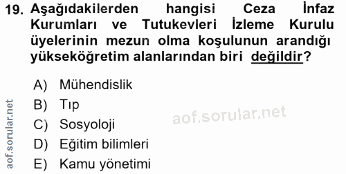 19. soru: Aşağıdakilerden hangisi Ceza Infaz Kurumları ve Tutukevleri İzleme Kurulu üyelerinin mezun olma koşulunun arandığı yü…