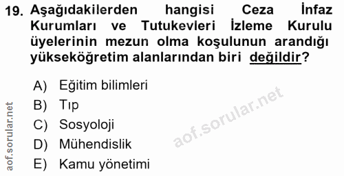 19. soru: Aşağıdakilerden hangisi Ceza İnfaz Kurumları ve Tutukevleri Izleme Kurulu üyelerinin mezun olma koşulunun arandığı yü…