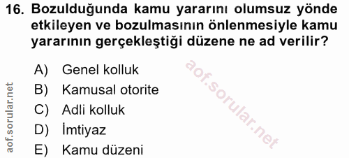 16. soru: Bozulduğunda kamu yararını olumsuz yönde etkileyen ve bozulmasının önlenmesiyle kamu yararının gerçekleştiği düzene n…