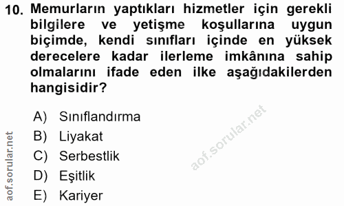 10. soru: Memurların yaptıkları hizmetler için gerekli bilgilere ve yetişme koşullarına uygun biçimde, kendi sınıfları içinde e…