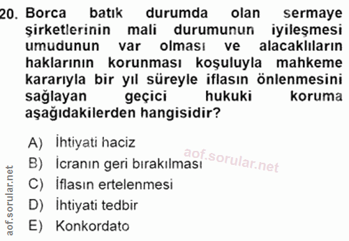 20. soru: Borca batık durumda olan sermaye şirketlerinin mali durumunun iyileşmesi umudunun var olması ve alacaklıların hakları…