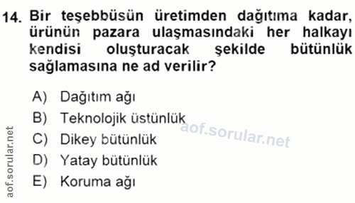 14. soru: Bir teşebbüsün üretimden dağıtıma kadar, ürünün pazara ulaşmasındaki her halkayı kendisi oluşturacak şekilde bütünlük…