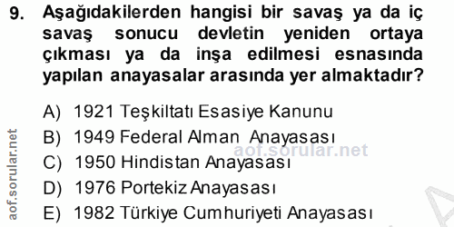 9. soru: Aşağıdakilerden hangisi bir savaş ya da iç savaş sonucu devletin yeniden ortaya çıkması ya da inşa edilmesi esnasında…