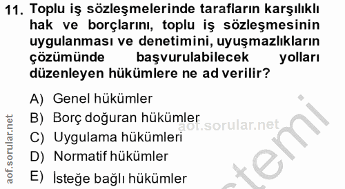 11. soru: Toplu iş sözleşmelerinde tarafların karşılıklı hak ve borçlarını, toplu iş sözleşmesinin uygulanması ve denetimini, u…