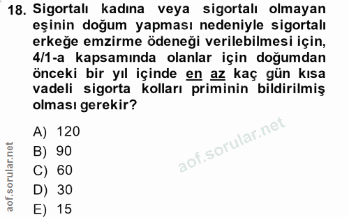 18. soru: Sigortalı kadına veya sigortalı olmayan eşinin doğum yapması nedeniyle sigortalı erkeğe emzirme ödeneği verilebilmesi…