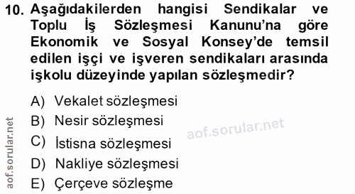 10. soru: Aşağıdakilerden hangisi Sendikalar ve Toplu Iş Sözleşmesi Kanunu'na göre Ekonomik ve Sosyal Konsey'de temsil edilen i…