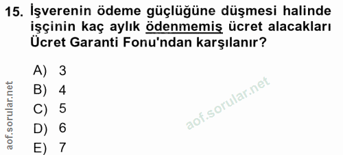 15. soru: İşverenin ödeme güçlüğüne düşmesi halinde işçinin kaç aylık ödenmemiş ücret alacakları Ücret Garanti Fonu'ndan karşıl…