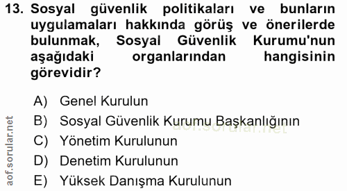 13. soru: Sosyal güvenlik politikaları ve bunların uygulamaları hakkında görüş ve önerilerde bulunmak, Sosyal Güvenlik Kurumu'n…