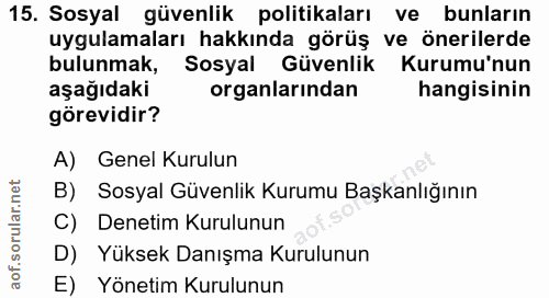 15. soru: Sosyal güvenlik politikaları ve bunların uygulamaları hakkında görüş ve önerilerde bulunmak, Sosyal Güvenlik Kurumu'n…
