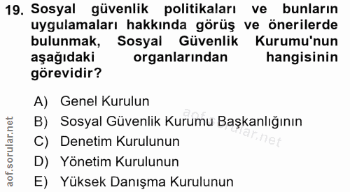 19. soru: Sosyal güvenlik politikaları ve bunların uygulamaları hakkında görüş ve önerilerde bulunmak, Sosyal Güvenlik Kurumu'n…