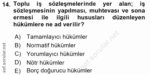 14. soru: Toplu iş sözleşmelerinde yer alan; iş sözleşmesinin yapılması, muhtevası ve sona ermesi ile ilgili hususları düzenley…