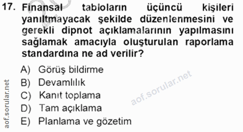 17. soru: Finansal tabioların üçüncü kişileri yanıltmayacak şekilde düzenlenmesini ve gerekli dipnot açıklamalarının yapılmasın…