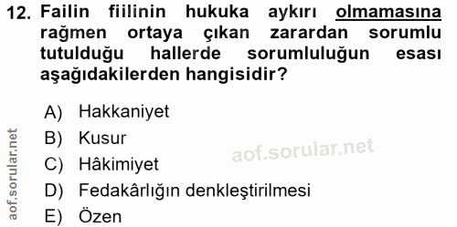 12. soru: Failin fiilinin hukuka aykırı olmamasına rağmen ortaya çıkan zarardan sorumlu tutulduğu hallerde sorumluluğun esası a…