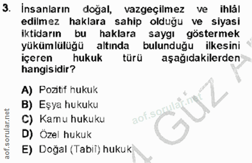 3. soru: İnsanların doğal, vazgeçilmez ve ihlál edilmez haklara sahip olduğu ve siyasi iktidarın bu haklara saygı göstermek yü…