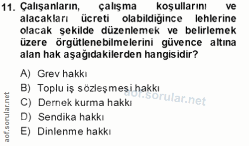 11. soru: çalışanların, çalışma koşullarını ve alacakları ücreti olabildigince lehlerine olacak şekilde düzenlemek ve belirleme…