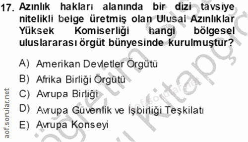 17. soru: Azınlık hakları alanında bir dizi tavsiye nitelikli belge üretmiş olan Ulusal Azınlıklar Yuksek Komiserliği hangi böl…