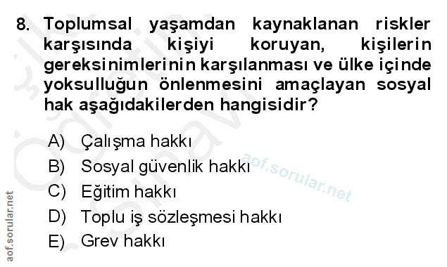 8. soru: Toplumsal yaşamdan kaynaklanan riskler karşısında kişiyi koruyan, kişilerin gereksinimlerinin karşılanması ve ülke iç…