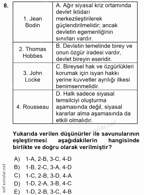 8. soru: A. Ağır siyasal kriz ortamında devlet iktidarı 1. Jean merkezileştirilerek Bodin güçlendirilmelidir; ancak devletin e…