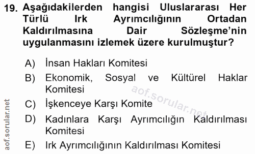 19. soru: Aşağıdakilerden hangisi Uluslararası Her Türlü Irk Ayrımcılığının Ortadan Kaldırılmasına Dair Sözleşme'nin uygulanmas…
