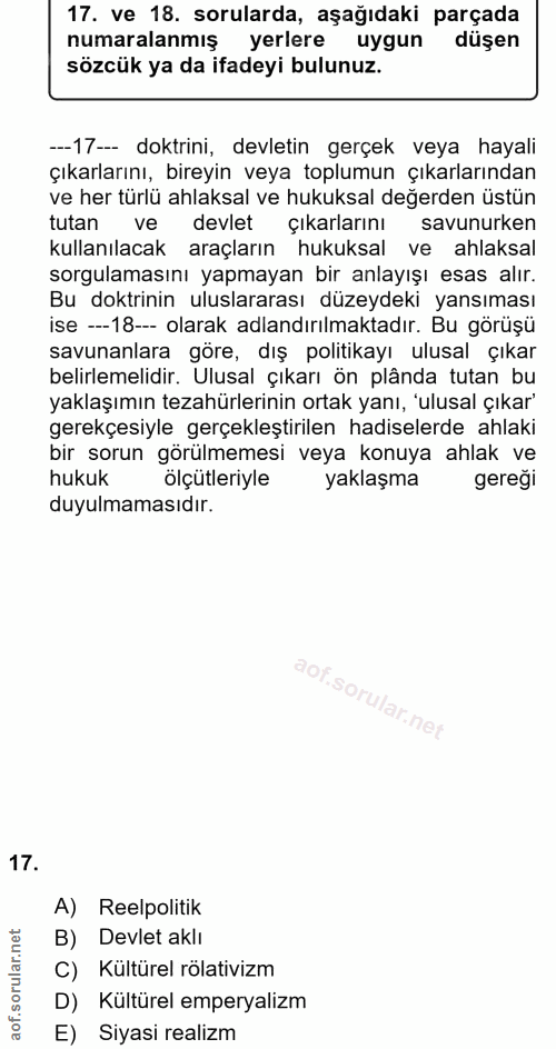 17. soru: ve 18. sorularda, aşağıdaki parçada numaralanmış yerlere uygun düşen sözcük ya da ifadeyi bulunuz. ---17-- doktrini,…