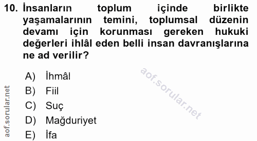 10. soru: İnsanların toplum içinde birlikte yaşamalarının temini, toplumsal düzenin devamı için korunması gereken hukuki değerl…