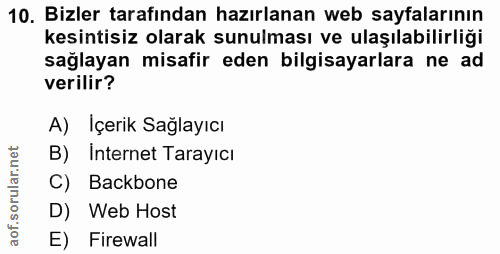 10. soru: Bizler tarafından hazırlanan web sayfalarının kesintisiz olarak sunulması ve ulaşılabilirliği sağlayan misafir eden b…