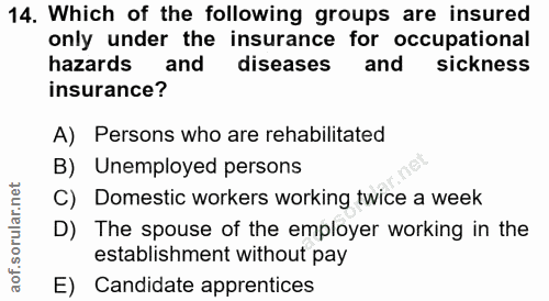 14. soru: Which of the following groups are insured only under the insurance for occupational hazards and diseases and sickness…