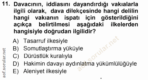 11. soru: Davacının, iddiasını dayandırdığı vakalarla ilgili olarak, dava dilekçesinde hangi delilin hangi vakıanın ispatı için…