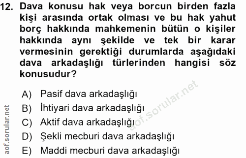 12. soru: Dava konusu hak veya borcun birden fazla kişi arasında ortak olması ve bu hak yahut borç hakkında mahkemenin bütün o…