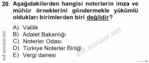 20. soru: Aşağıdakilerden hangisi noterlerin imza ve mühür örneklerini göndermekle yükümlü oldukları birimlerden biri değildir?…