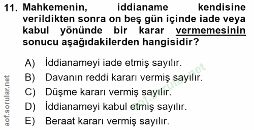 11. soru: Mahkemenin, iddianame kendisine verildikten sonra on beş gün içinde iade veya kabul yönünde bir karar vermemesinin so…