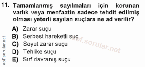 11. soru: Tamamlanmış sayılmaları için korunan varlık veya menfaatin sadece tehdit edilmiş olması yeterli sayılan suçlara ne ad…