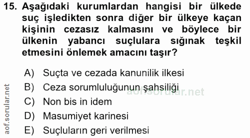 15. soru: Aşağıdaki kurumlardan hangisi bir ülkede suç işledikten sonra diğer bir ülkeye kaçan kişinin cezasız kalmasını ve böy…