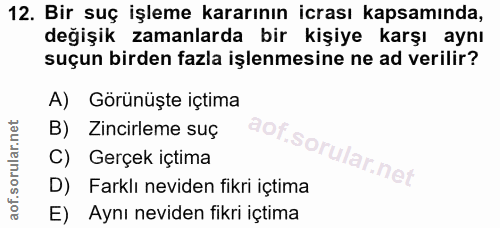 12. soru: Bir suç işleme kararının icrası kapsamında, değişik zamanlarda bir kişiye karşı aynı suçun birden fazla işlenmesine n…