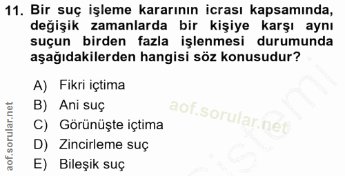 11. soru: Bir suç işleme kararının icrası kapsamında, değişik zamanlarda bir kişiye karşı aynı suçun birden fazla işlenmesi dur…
