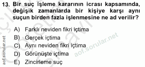 13. soru: Bir suç işleme kararının icrası kapsamında, değişik zamanlarda bir kişiye karşı aynı suçun birden fazla işlenmesine n…