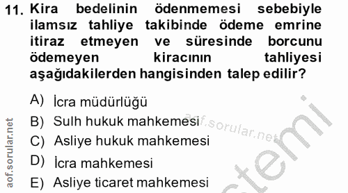 11. soru: Kira bedelinin ödenmemesi sebebiyle ilamsız tahliye takibinde ödeme emrine itiraz etmeyen ve süresinde borcunu odemey…