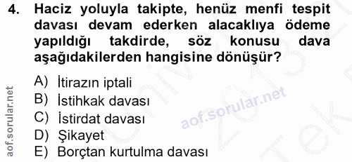 4. soru: Haciz yoluyla takipte, henüz menfi tespit davası devam ederken alacaklıya ödeme yapıldığı takdirde, söz konusu dava a…