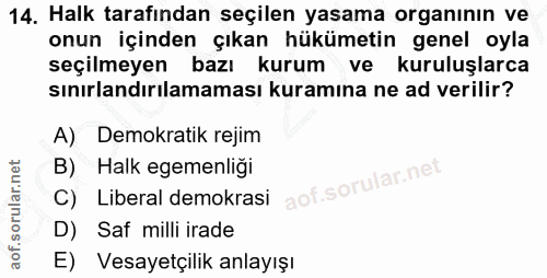 14. soru: Halk tarafından seçilen yasama organının ve onun içinden çıkan hükümetin genel oyla seçilmeyen bazı kurum ve kuruluşl…