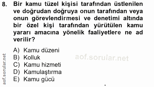 8. soru: Bir kamu tüzel kişisi tarafından üstlenilen ve doğrudan doğruya onun tarafından veya onun görevlendirmesi ve denetimi…