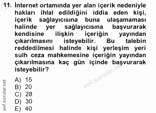 11. soru: İnternet ortamında yer alan içerik nedeniyle hakları ihlal edildiğini iddia eden kişi, içerik sağlayıcısına buna ulaş…