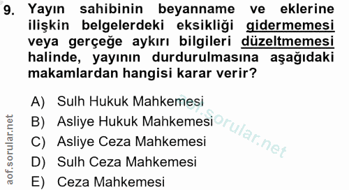 9. soru: Yayın sahibinin beyanname ve eklerine ilişkin belgelerdeki eksikliği gidermemesi veya gerçeğe aykırı bilgileri düzelt…