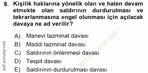 9. soru: Kişilik haklarına yönelik olan ve halen devam etmekte olan saldırının durdurulması ve tekrarlanmasına engel olunması…