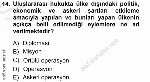 14. soru: Uluslararası hukukta ülke dışındaki politik, ekonomik ve askeri şartları etkileme amacıyla yapılan ve bunları yapan ü…