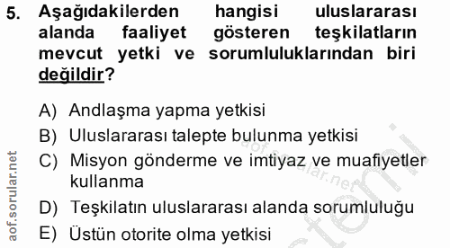5. soru: Aşağıdakilerden hangisi uluslararası alanda faaliyet gösteren teşkilatların mevcut yetki ve sorumluluklarından biri d…