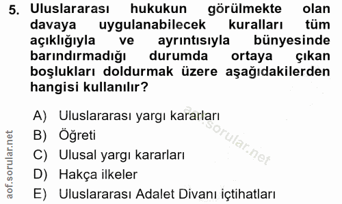 5. soru: Uluslararası hukukun görülmekte olan davaya uygulanabilecek kuralları tüm açıklığıyla ve ayrıntısıyla bünyesinde barı…