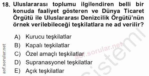 18. soru: Uluslararası toplumu ilgilendiren belli bir konuda faaliyet gösteren ve Dünya Ticaret Örgütü ile Uluslararası Denizci…