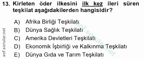 13. soru: Kirleten öder ilkesini ilk kez ileri süren teşkilat aşağıdakilerden hangisidir? A) Afrika Birliği Teşkilatı B) Dünya…