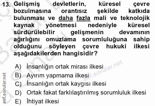 13. soru: Gelişmiş devletlerin, küresel çevre bozulmasına orantısız şekilde katkıda bulunması ve daha fazla mali ve teknolojik…